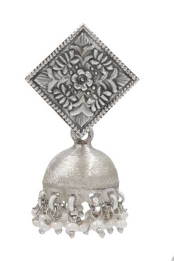 Sangeeta Boochra_Silver Plated Handcrafted Oxidised Drop Jhumkas _Online_at_Aza_Fashions
