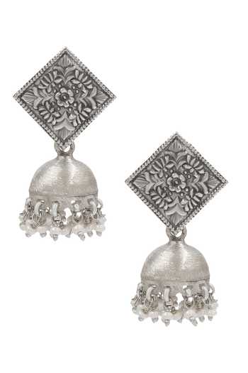 Sangeeta Boochra Handcrafted Oxidised Silver Drop Jhumkas 