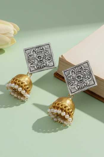 Sangeeta Boochra Dual Tone Jhumka Earrings 