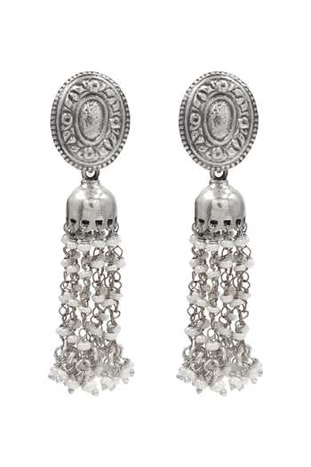 Sangeeta Boochra Vintage Oxidised Tassel Jhumka Earrings 