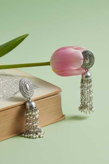 Sangeeta Boochra Vintage Oxidised Tassel Jhumka Earrings 