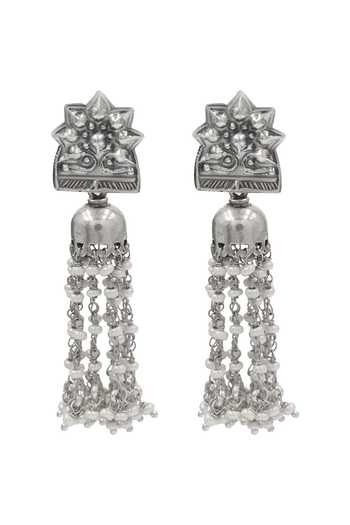 Sangeeta Boochra Oxidised Tassel Jhumka Earrings 