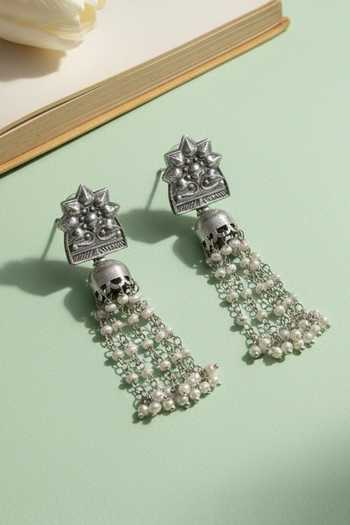 Sangeeta Boochra Oxidised Tassel Jhumka Earrings 