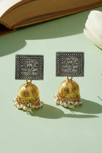 Sangeeta Boochra Floral Motif Jhumka Drop Earrings 