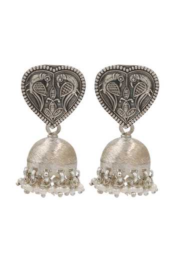 Sangeeta Boochra Traditional Heart Motif Silver Dangler Jhumkas 