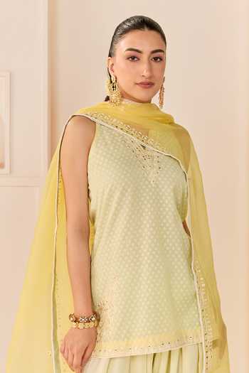 Sheetal Batra Green , Chanderi, Cotton, Organza Miral Mint Short Kurta Salwar Set at Aza Fashions Sheetal Batra_Green , Chanderi, Cotton, Organza Miral Mint Short Kurta Salwar Set _at_Aza_Fashions