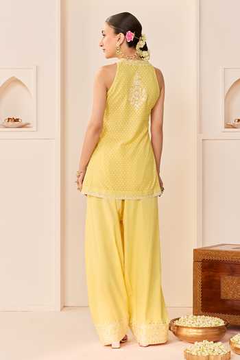 Sheetal Batra Miral Lemon Yellow Short Kurta Farshi Salwar Set 