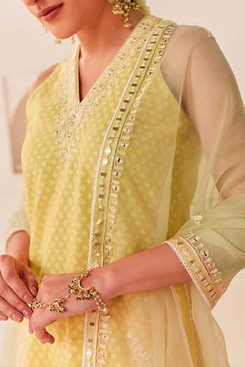 Buy_Sheetal Batra_Yellow , Chanderi, Cotton, Miral Lemon Short Kurta Farshi Salwar Set 