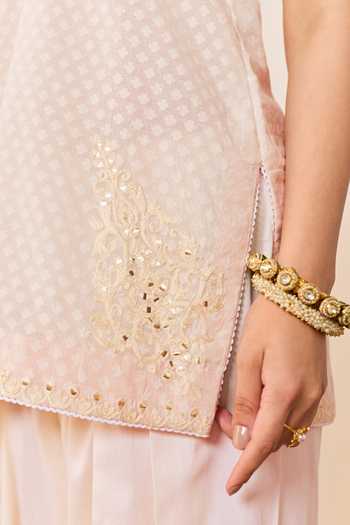 Sheetal Batra_Ivory Chanderi , Cotton, Organza V-neck Miral Daisy Short Kurta Set _at_Aza_Fashions