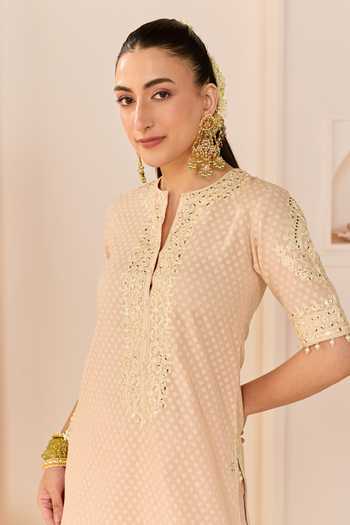 Sheetal Batra_Pink Chanderi Silk, Cotton, Silk, Anaisha Carnation Short Kurta Salwar Set _Online_at_Aza_Fashions