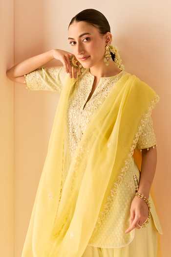 Sheetal Batra_Green Chanderi Silk, Silk, Cotton, Anaisha Mint Short Kurta Farshi Salwar Set _Online_at_Aza_Fashions