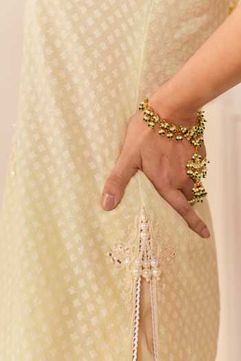 Sheetal Batra_Green Chanderi Silk, Silk, Cotton, Anaisha Mint Short Kurta Farshi Salwar Set _at_Aza_Fashions
