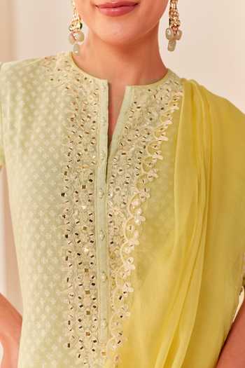 Buy_Sheetal Batra_Green Chanderi Silk, Silk, Cotton, Anaisha Mint Short Kurta Farshi Salwar Set 