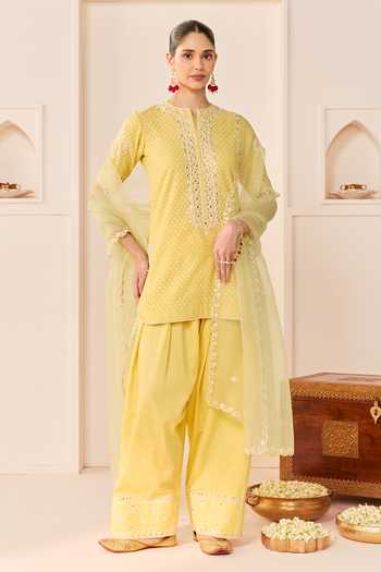Sheetal Batra Anaisha Lemon Yellow Short Kurta Set 