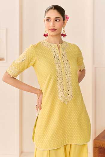 Shop_Sheetal Batra_Yellow Silk, , Silk, Cotton, Anaisha Lemon Short Kurta Set _Online_at_Aza_Fashions