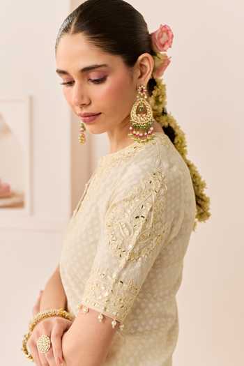 Sheetal Batra_Ivory Chanderi , Organza, Cotton Anaisha Embroidered Short Kurta Set _Online_at_Aza_Fashions
