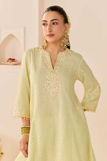 Sheetal Batra Green Chanderi , Cotton, Reem Mint Short Choga Kurta Salwar Set Online at Aza Fashions Sheetal Batra_Green Chanderi , Cotton, Reem Mint Short Choga Kurta Salwar Set _Online_at_Aza_Fashions