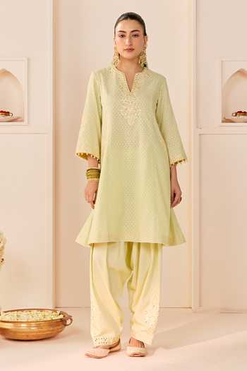 Buy Sheetal Batra Green Chanderi , Cotton, Reem Mint Short Choga Kurta Salwar Set Buy_Sheetal Batra_Green Chanderi , Cotton, Reem Mint Short Choga Kurta Salwar Set