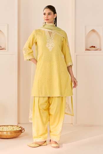 Sheetal Batra Reem Lemon Yellow Short Kurta Salwar Set 