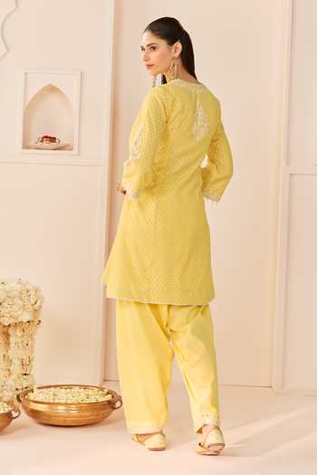 Sheetal Batra Reem Lemon Yellow Short Kurta Salwar Set 