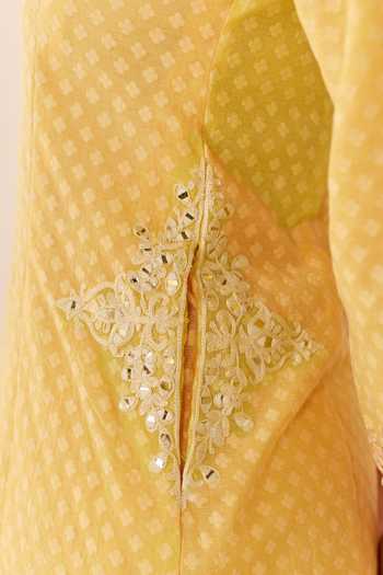 Buy_Sheetal Batra_Yellow Chanderi , Cotton, Organza Reem Lemon Short Kurta Salwar Set _Online_at_Aza_Fashions