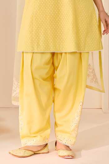 Shop_Sheetal Batra_Yellow Chanderi , Cotton, Organza Reem Lemon Short Kurta Salwar Set _Online_at_Aza_Fashions