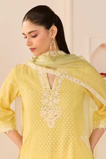 Sheetal Batra_Yellow Chanderi , Cotton, Organza Reem Lemon Short Kurta Salwar Set _at_Aza_Fashions