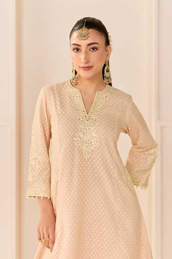 Shop Sheetal Batra Pink Chanderi , Cotton, Reem Carnation Short Choga Kurta Salwar Set Online at Aza Fashions Shop_Sheetal Batra_Pink Chanderi , Cotton, Reem Carnation Short Choga Kurta Salwar Set _Online_at_Aza_Fashions
