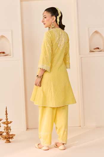 Sheetal Batra Nida Lemon Yellow Short Choga Kurta Salwar Set 