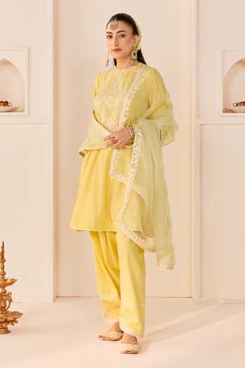 Sheetal Batra Nida Lemon Yellow Short Choga Kurta Salwar Set 