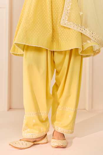 Buy Sheetal Batra Yellow Chanderi Silk, Cotton Round Nida Lemon Short Choga Kurta Salwar Set Online at Aza Fashions Buy_Sheetal Batra_Yellow Chanderi Silk, Cotton Round Nida Lemon Short Choga Kurta Salwar Set _Online_at_Aza_Fashions