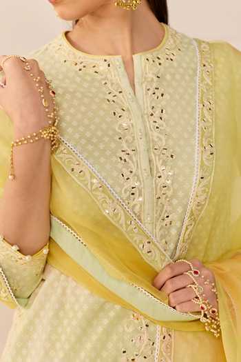 Buy Sheetal Batra Green Chanderi , Cotton, Organza Round Yasneen Woven Kurta Gharara Set Buy_Sheetal Batra_Green Chanderi , Cotton, Organza Round Yasneen Woven Kurta Gharara Set