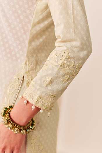 Buy_Sheetal Batra_Ivory Chanderi, , Pure Cotton, Organza Yasneen Woven Kurta Gharara Set _Online_at_Aza_Fashions