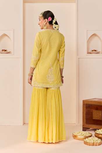 Sheetal Batra Yasneen Lemon Yellow Short Kurta Gharara Set 