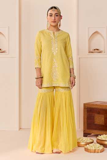 Buy Sheetal Batra Yellow Chanderi , Pure Cotton, Yasneen Lemon Short Kurta Gharara Set Buy_Sheetal Batra_Yellow Chanderi , Pure Cotton, Yasneen Lemon Short Kurta Gharara Set