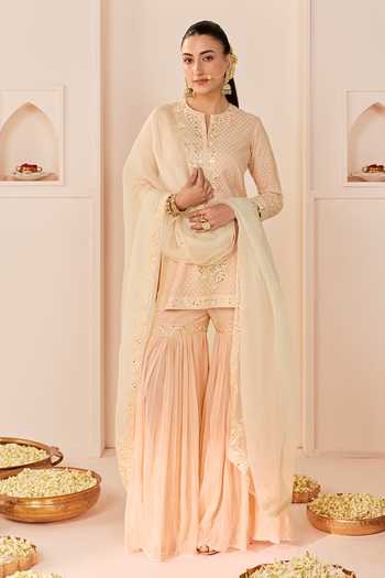 Sheetal Batra Yasneen Carnation Pink Short Kurta Gharara Set 