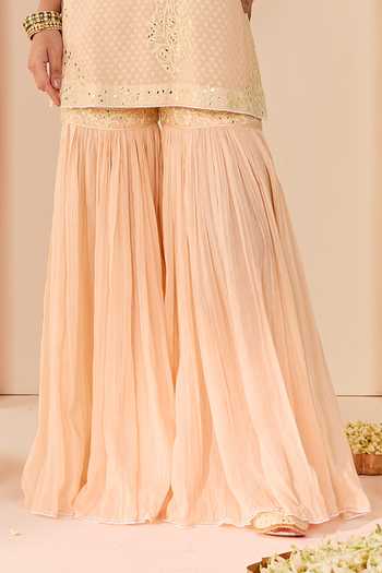 Sheetal Batra_Pink Chanderi , Pure Cotton, Yasneen Carnation Short Kurta Gharara Set _Online_at_Aza_Fashions