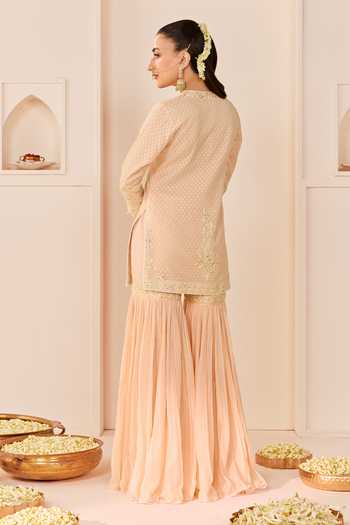 Sheetal Batra Yasneen Carnation Pink Short Kurta Gharara Set 