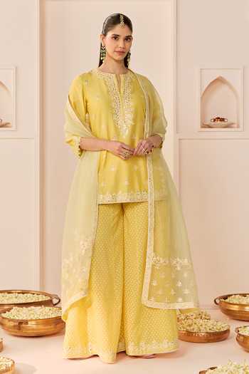 Sheetal Batra Rehma Lemon Yellow Short Kurta Sharara Set 
