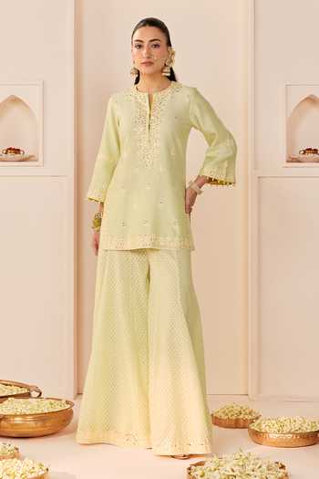 Sheetal Batra Green Chanderi , Organza Round Rehma Mint Short Kurta Sharara Set at Aza Fashions Sheetal Batra_Green Chanderi , Organza Round Rehma Mint Short Kurta Sharara Set _at_Aza_Fashions