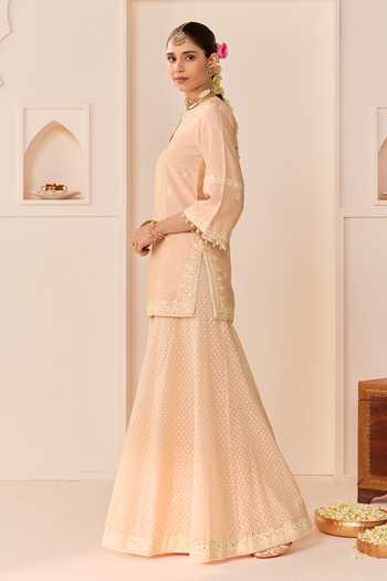 Sheetal Batra Pink Chanderi , Organza Round Rehma Carnation Short Kurta Sharara Set Online at Aza Fashions Sheetal Batra_Pink Chanderi , Organza Round Rehma Carnation Short Kurta Sharara Set _Online_at_Aza_Fashions