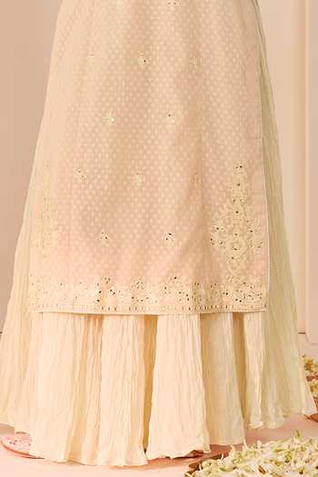 Buy_Sheetal Batra_Pink Chanderi Silk, Cotton, Pure Cotton, Ruhani Carnation Long Kurta Skirt Set _Online_at_Aza_Fashions