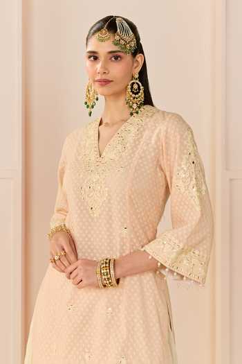 Buy_Sheetal Batra_Pink Chanderi Silk, Cotton, Pure Cotton, Ruhani Carnation Long Kurta Skirt Set 