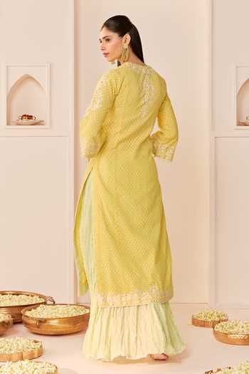 Sheetal Batra Ruhani Lemon Yellow Long Kurta Skirt Set 