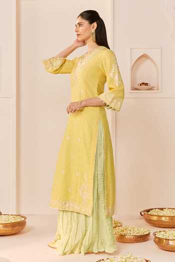 Sheetal Batra Yellow Chanderi , Cotton, Organza Ruhani Lemon Long Kurta Skirt Set Online at Aza Fashions Sheetal Batra_Yellow Chanderi , Cotton, Organza Ruhani Lemon Long Kurta Skirt Set _Online_at_Aza_Fashions