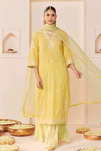 Sheetal Batra Ruhani Lemon Yellow Long Kurta Skirt Set 