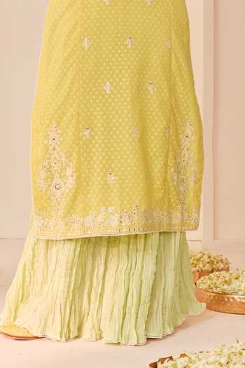 Shop Sheetal Batra Yellow Chanderi , Cotton, Organza Ruhani Lemon Long Kurta Skirt Set Online at Aza Fashions Shop_Sheetal Batra_Yellow Chanderi , Cotton, Organza Ruhani Lemon Long Kurta Skirt Set _Online_at_Aza_Fashions