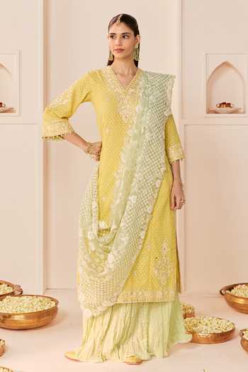 Sheetal Batra Yellow Chanderi , Cotton, Organza Ruhani Lemon Long Kurta Skirt Set at Aza Fashions Sheetal Batra_Yellow Chanderi , Cotton, Organza Ruhani Lemon Long Kurta Skirt Set _at_Aza_Fashions