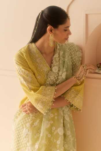 Buy Sheetal Batra Yellow Chanderi , Cotton, Organza Ruhani Lemon Long Kurta Skirt Set Buy_Sheetal Batra_Yellow Chanderi , Cotton, Organza Ruhani Lemon Long Kurta Skirt Set