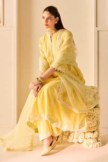 Shop Sheetal Batra Yellow , Chanderi, Cotton, Organza Firdaus Woven Choga Kurta Salwar Set Online at Aza Fashions Shop_Sheetal Batra_Yellow , Chanderi, Cotton, Organza Firdaus Woven Choga Kurta Salwar Set _Online_at_Aza_Fashions